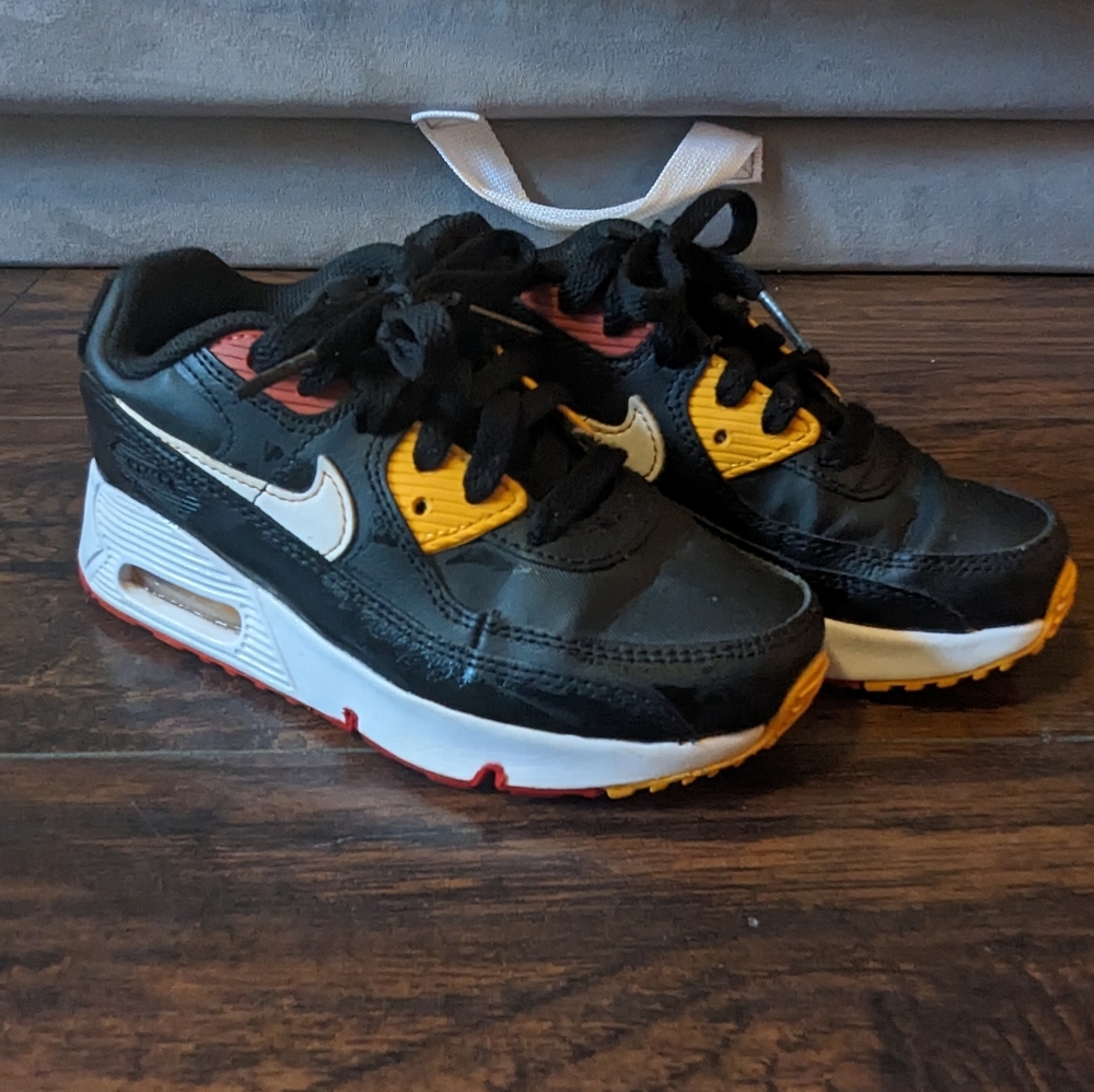 Nike Air Max 90 LTR Preschool Black White Yellow Shoes CD6867-017 Kids 12